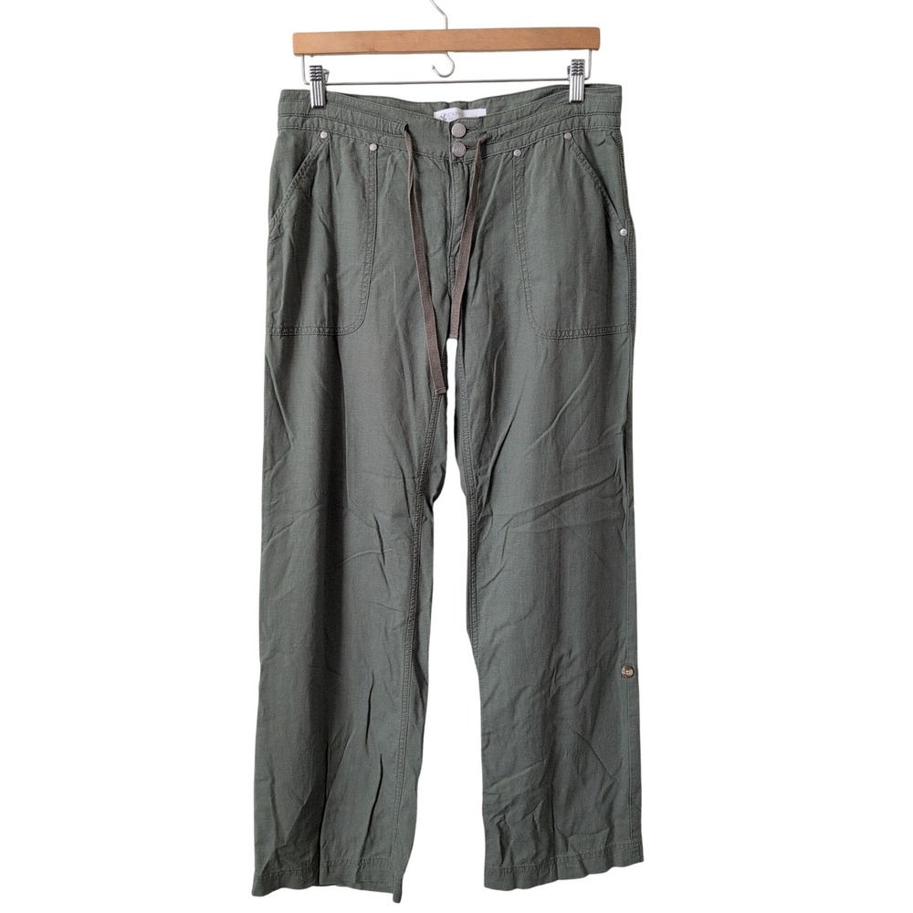 Carve Designs Olive Green Linen Blend Straight Leg Drawstring Pants Size 8
